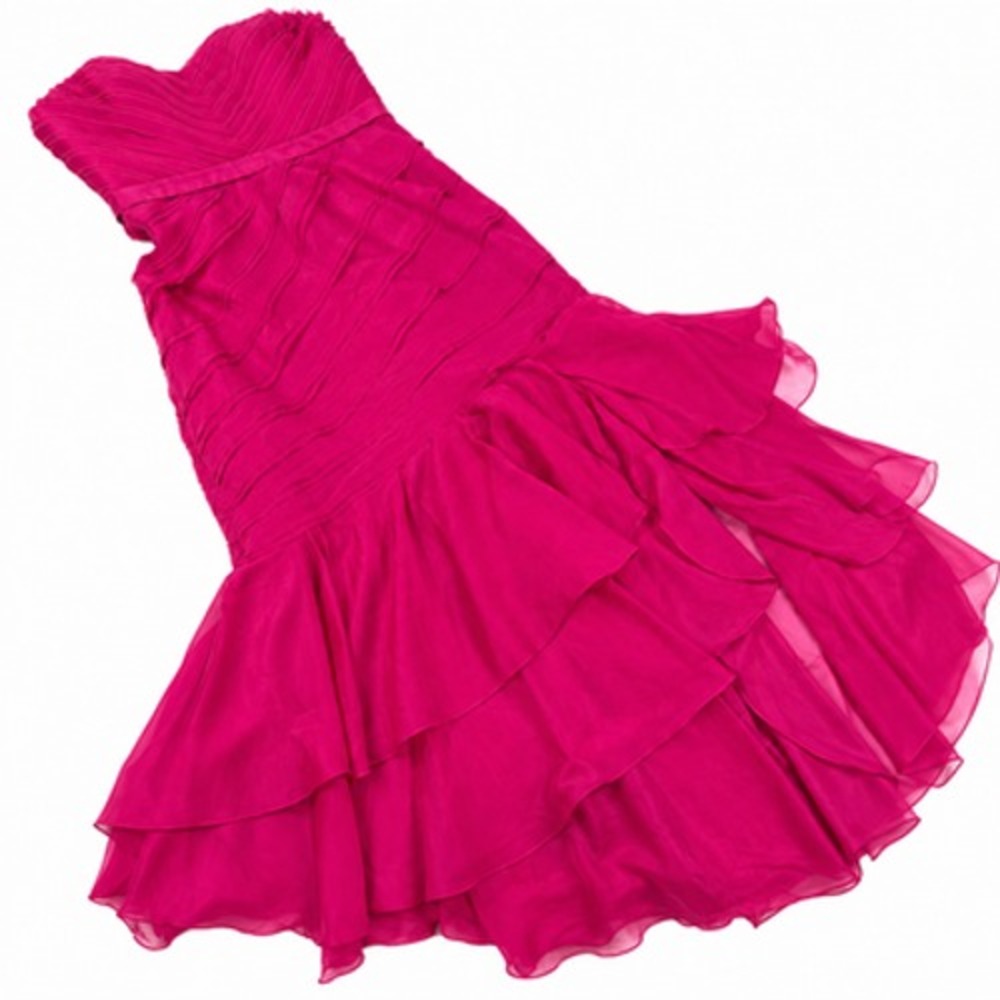 Theia Dress Womens 8 Pink Strapless Ruched Ruffle Chiffon Mermaid Gown Formal